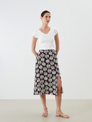 Lc Waikiki Yeni Sezon Beli Lastikli Desenli Yırtmaçlı Etek