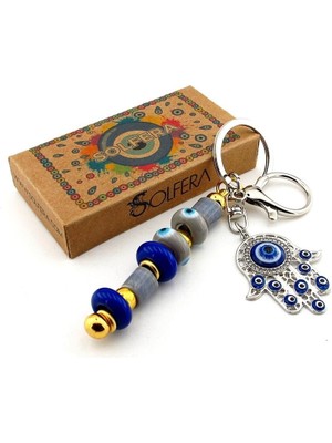 Fatma Ana Eli Murano Cam Nazar Boncuklu Çanta Süsü Khamsa Anahtarlık KY074