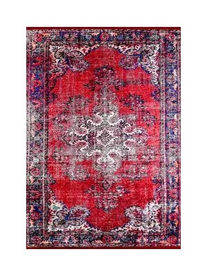 Aren Halı Sovvieco Klasik Göbekli Kırmızı Polyester ve Pamuklu Kaydırmaz Tabanlı Dijital Baskı Halı