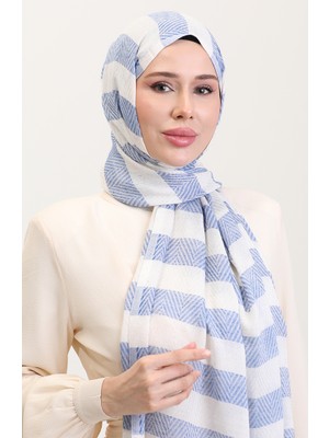 Geometrik Desenli Keten Şal 70285-12 Saks