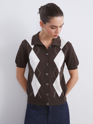 Lc Waikiki Yeni Sezon Polo Yaka Baklava Desenli Kadın Triko Hırka