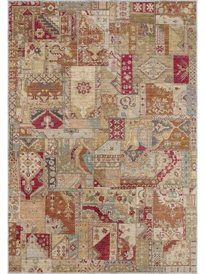 Salamanca Patchwork Bej Polyester ve Pamuklu Yıkanabilir Kaydırmaz Taban Dijital Baskı Halı