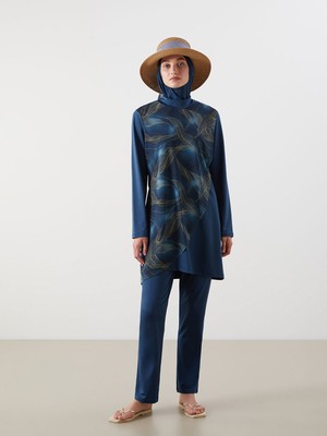 Lc Waikiki Yeni Sezon Dik Yaka Desenli Kadın Tesettür Mayo Takımı