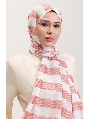 Geometrik Desenli Keten Şal 70285-08 Kiremit