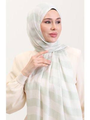 Geometrik Desenli Keten Şal 70285-09 Mint Yeşili