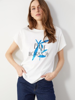 Lc Waikiki Yeni Sezon Bisiklet Yaka Baskılı Kadın Tişört