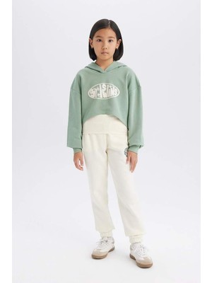 Kız Çocuk Beli Paçası Lastikli Baskılı Jogger Eşofman Altı  (25 Sp)