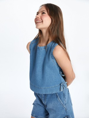 Lc Waikiki Yeni Sezon Fiyonk Detaylı Kız Çocuk Crop Jean Bluz