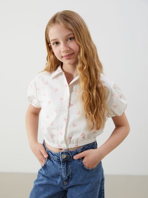 Lc Waikiki Yeni Sezon Fiyonk Baskılı Kız Çocuk Crop Gömlek