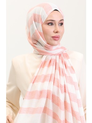 Geometrik Desenli Keten Şal 70285-10 Somon
