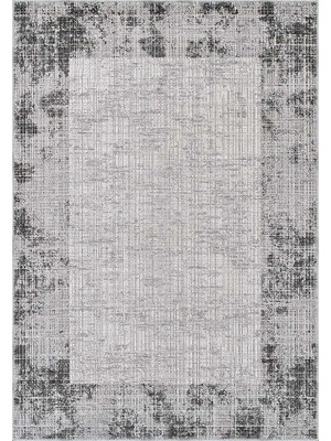 Badal Çerçeveli Gri Polyester ve Pamuklu Yıkanabilir Kaydırmaz Taban Dijital Baskı Halı