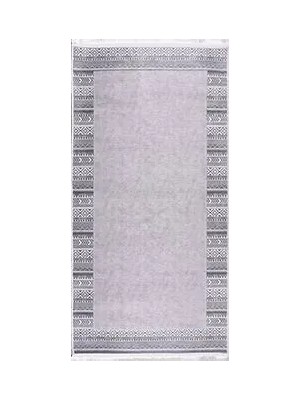 Palmarola Çerçeveli Gri Polyester ve Pamuklu Kaydırmaz Tabanlı Dijital Baskı Halı