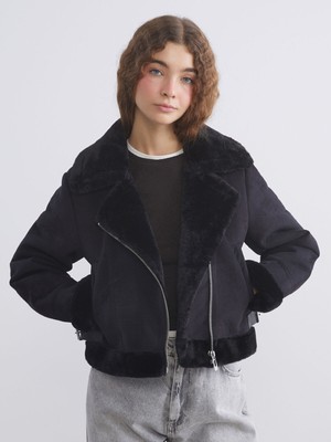 Lc Waikiki Yeni Sezon Biker Yaka Kadın Süet Görünümlü Mont