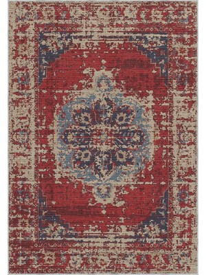 Vella Göbekli Kırmızı Polyester ve Pamuklu Yıkanabilir Kaydırmaz Taban Dijital Baskı Halı