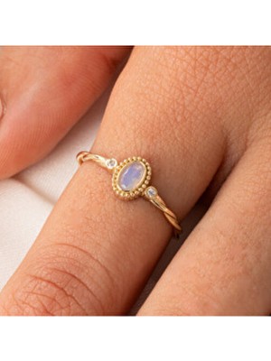 Fasek Gold 0.50 Karat Pembe Kuvars Taşlı Tektaş Altın Yüzük Evlilik Teklifi İçin Sarı Maden