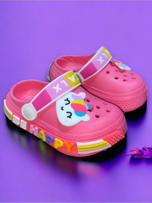 Çocuk Pembe Renk Figürlü Kaydırmaz Sandalet Crocs Terlik