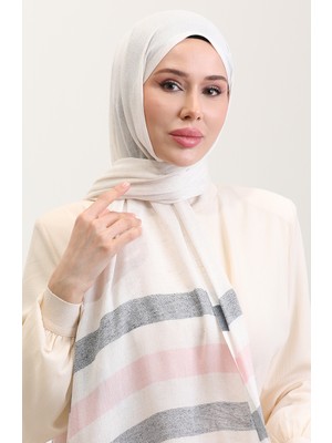 Çizgi Desenli Keten Şal 70287-03 Lacivert Pembe
