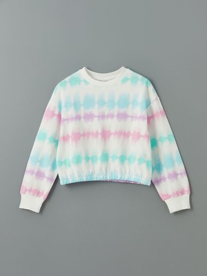 Lc Waikiki Yeni Sezon Bisiklet Yaka Batik Desenli Kız Çocuk Sweatshirt