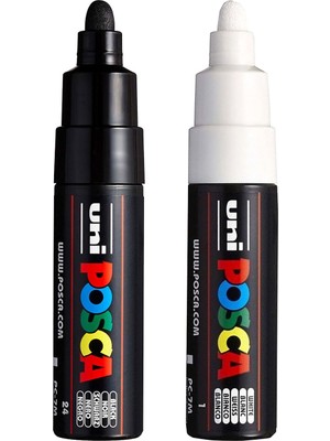 Uni Pc-7m Marker Sanat Kalemi - Büyük Kurşun Ucu - 4,5-5,5 mm Uç - [2'li Paket] - Siyah ve Beyaz