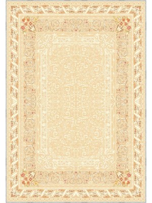 Aren Halı Ribera Çerçeveli Krem Polyester ve Pamuklu Yıkanabilir Kaydırmaz Taban Dijital Baskı Halı