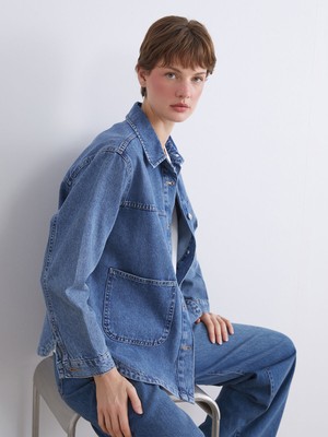 Lc Waikiki Yeni Sezon Gömlek Yaka Oversize Kadın Jean Ceket