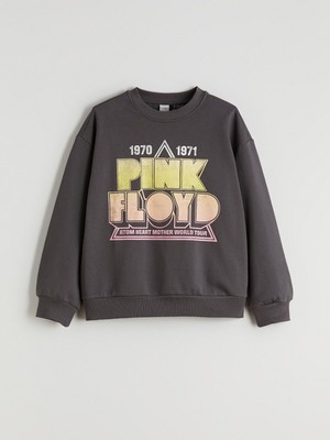 Lc Waikiki Yeni Sezon Bisiklet Yaka Pink Floyd Baskılı Kız Çocuk Sweatshirt