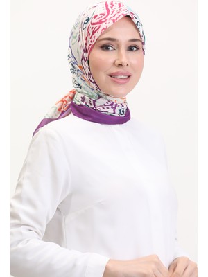 Desenli Soft Eşarp 70243-09 Eflatun Oranj