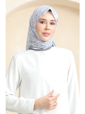 Desenli Soft Eşarp 70244-05 Gri Beyaz