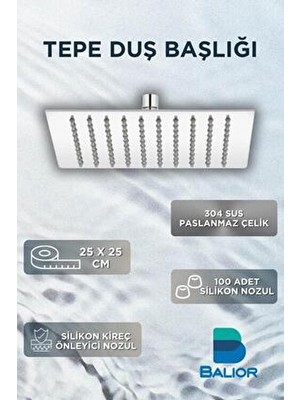 Banyo Kare Slim Tepe Duş Başlığı 25X25 Paslanmaz Çelik