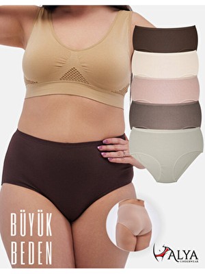 Alya Underwear Kadın Extra Battal Külot 5'li Paket Kahve Bej Taş Ten Açık Kahve Yumuşak Dokulu Örme Kumaş 8XL