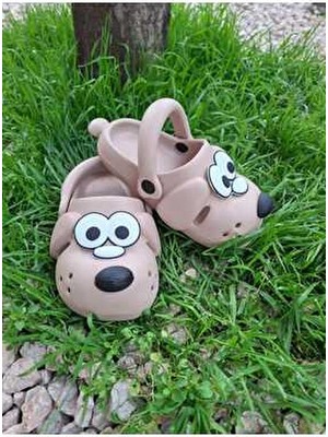 Sevimli Köpek Figürlü Çocuk Krem Cross Terlik Bahçe Terliği Plaj Sahil Banyo Terliği ve Sandalet