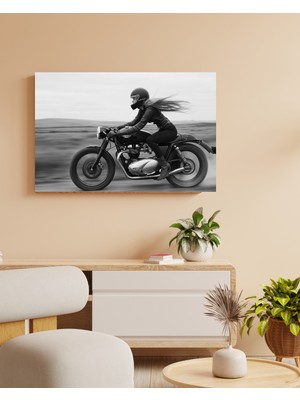 Siyah Beyaz Kız Motor - Ahşap Mdf Tablo