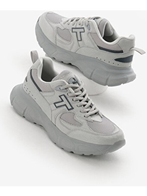Unisex Açık Gri Yüksek Faylon Taban Nefes Alabilen Kumaş Bağcıklı Spor Ayakkabı