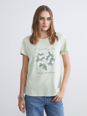 Lc Waikiki Yeni Sezon Bisiklet Yaka Baskılı Kadın Tişört