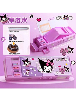 Kuromi Çok Fonksiyonlu Şifreli Kalem Kutu Hediye Seti-Lila