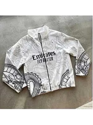 Unisex Paraşüt Kumaş Dijital Baskılı Beyaz Rüzgarlık Yağmurluk