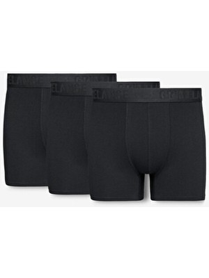 Petrus Erkek 3'lü Paket Pamuklu Likralı Esnek Kumaş Siyah Boxer