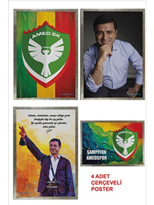Selahattin Demirtaş Posteri ve Amedspor Çerçeveli Posterleri (4 Poster - 32X47 cm Çerçeveli)