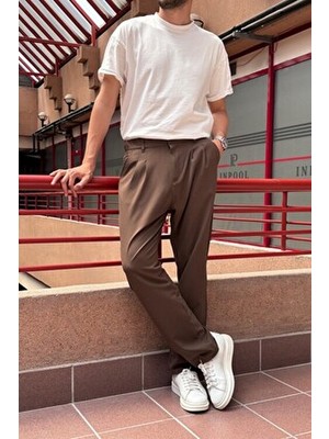 İnpool Baggy Fit Yazlık-Baharlık Esnek-Dökümlü Pile Detaylı Geniş Kumaş Pantolon Erkek ASP01