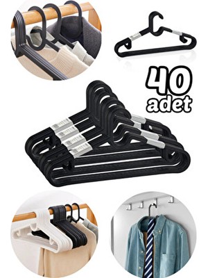 40 Adet Siyah Elbise Kıyafet Askısı 40'lı Set Elbise Askısı Etek Askısı Pantolon Askısı Bluz Askısı