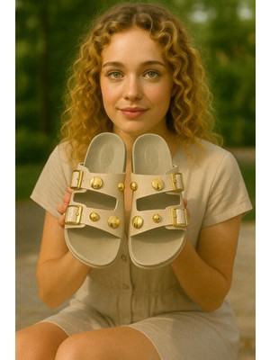 Taşlı Şık Tasarım Yumuşak Ortopedik Tabanlı Günlük Terlik