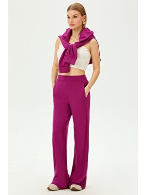 Allyco Kadın Pamuklu Kesim Örme Pantolon %90 Pamuk %10 Elastan Regular Fit Günlük Kullanım