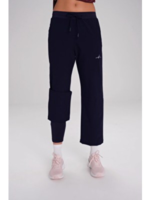 Haşema Active Çift Katmanlı Taytlı Boru Paça Lacivert Spor Pantolonu Eşofman Altı Polyester Karışımlı Düz