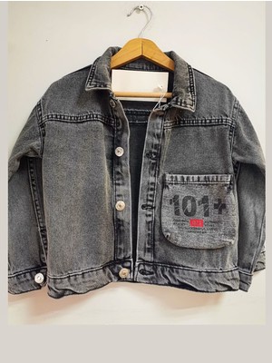 Unısex Erkek Kız Çocuk  Çizgi Film Karekterli Yama Cepli  Kot Ceket  Sırtı  Mickey Mouse Baskılı Jeans Ceket