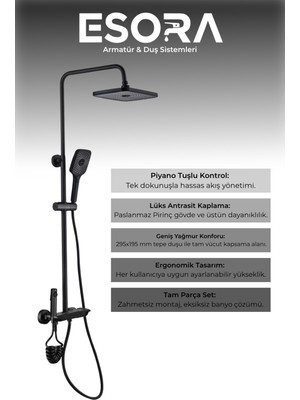 Piyano 5 Fonksiyonlu Gri Banyo Bataryalı Robot Duş Seti Tepe Duşu Duş Seti