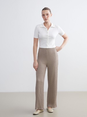 Lc Waikiki Yeni Sezon Beli Lastikli Dokulu Geniş Paça Kadın Pantolon