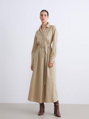 Lc Waikiki Yeni Sezon Beli Kuşaklı Poplin Gömlek Elbise