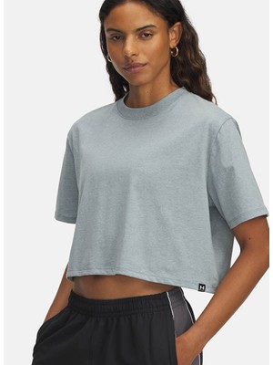 1389721-587-UA Rival Ss Mavi Bisiklet Crop Düz Kadın T-Shirt