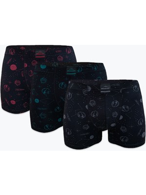 Malabadi Erkek 3'lü Desenli Siyah Premium Collection Modal Boxer 3M251