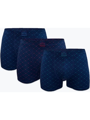 Malabadi Erkek 3'lü Desenli Lacivert Premium Collection Modal Boxer 3M251